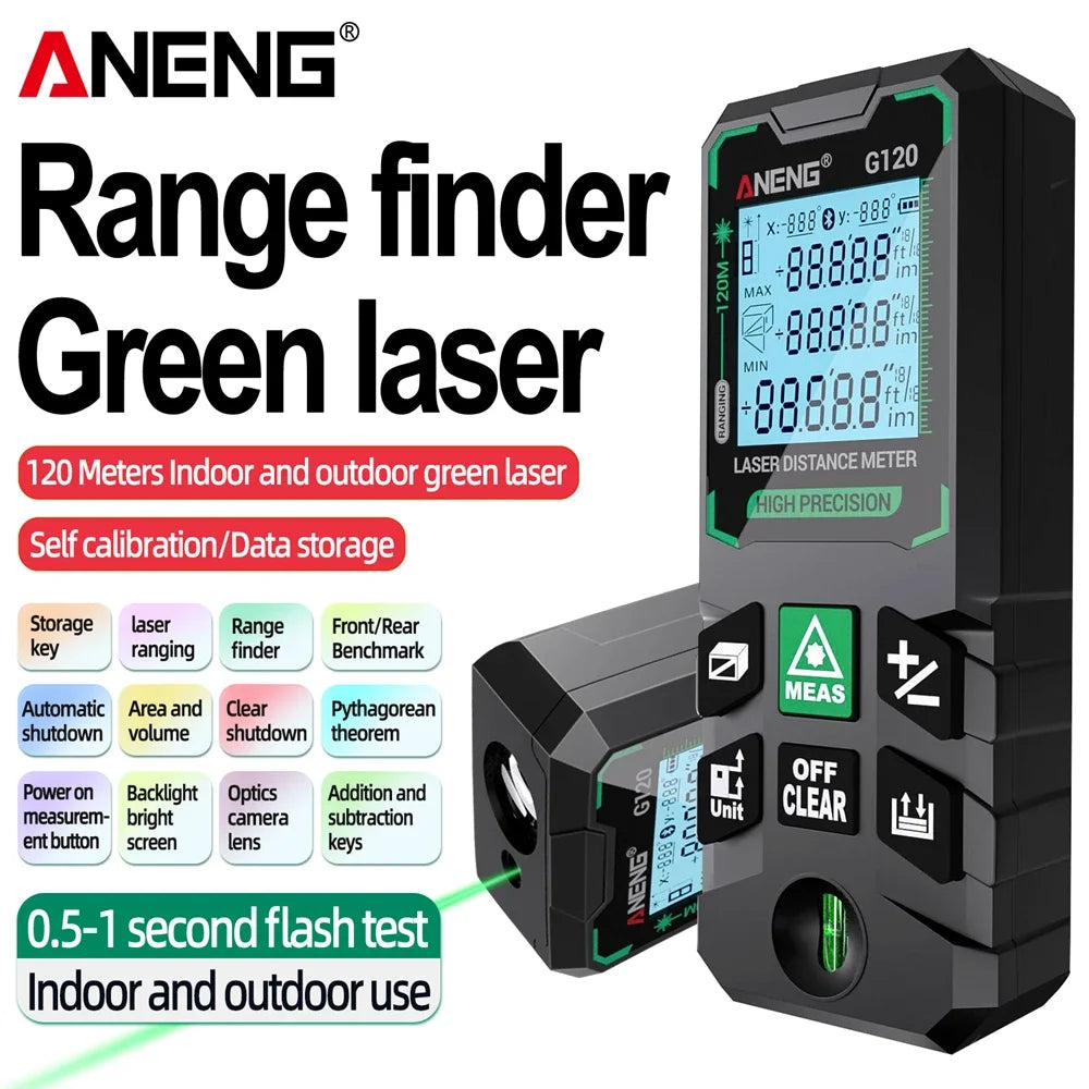 ANENG G50/G70/G100/G120 Green Laser Distance Meter Autonomous Benchmark Rangefinder 0.5~1 Second Flash Te product image