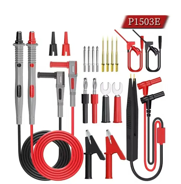 Cleqee P1503 Series Universal Multimeter Probe Test Leads Kit with Replacement Needle Tester Tip IC SMD Test Hook Alligator Clip