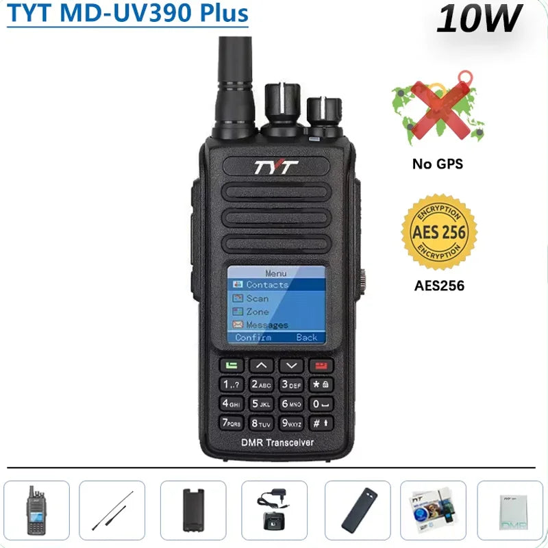 TYT MD-UV390 Plus DMR Digital Walkie Talkie 5W/10W GPS AES256 Encryption Optional IP67 Waterproof VHF UHF 3000 LCD MDUV390 Radio