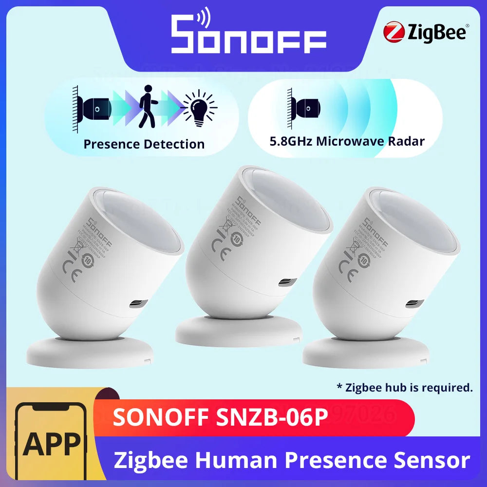 1-10PCS SONOFF SNZB-06P Zigbee Human Presence Sensor 5.8GHz Microwave Radar Smart Scene ZBBridge-P eWeLink Alice Alexa Google