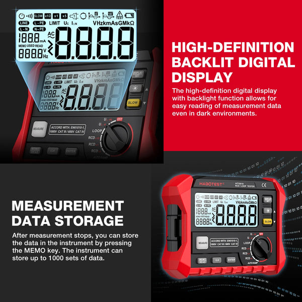 HABOTEST HT5910 Leakage Switch Tester LCD Digital Resistance Meter RCD/Loop Tester 1000 Data detail image 13