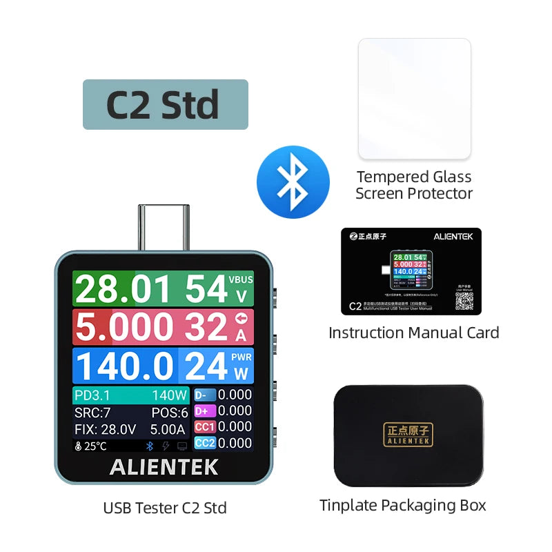 ALIENTEK USB Tester C2 Digital Voltmeter Charging Power Detector PD3.2 Battery Tester Fast Charge Detection Trigger