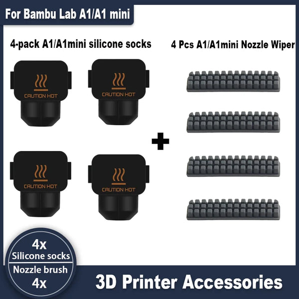 A1/A1 Mini Hotend Silicone Sock with A1 Mini Nozzle Wiper, 3D Print Cleaning Brush Tool Kit Compatible for Bambu Lab A1/A1mini