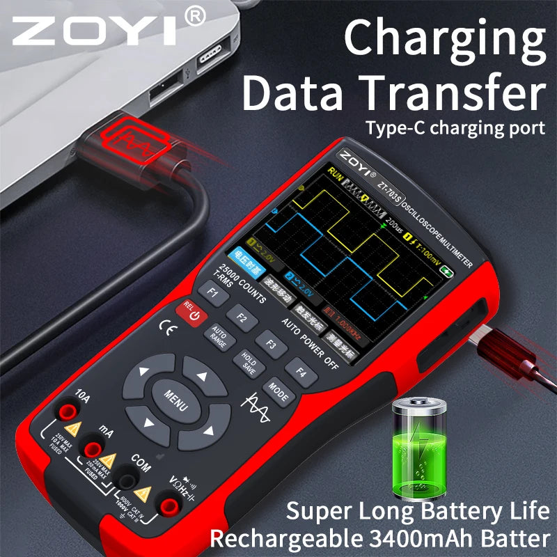 ZOYI ZT-703 Handheld digital oscilloscope multimeter three-in-one two-channel oscillometer detail image 2