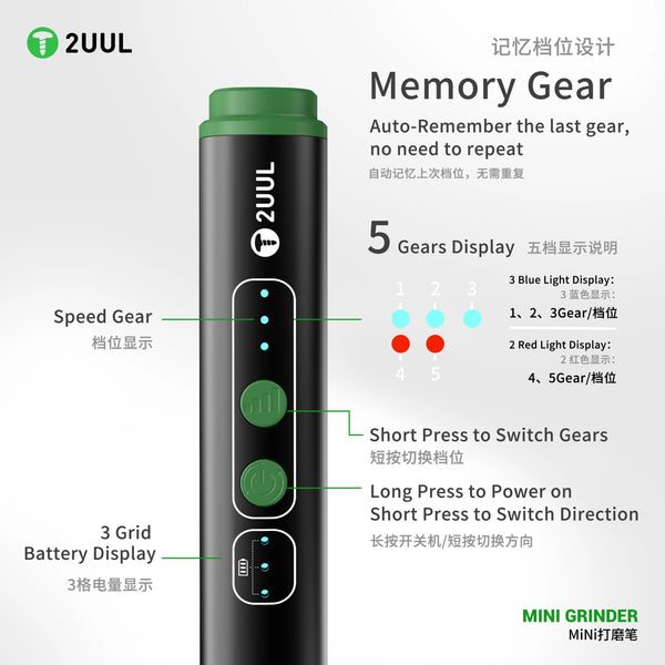2UUL DA86 mini PCB grinding pen with 10 precision repair heads - detail 3