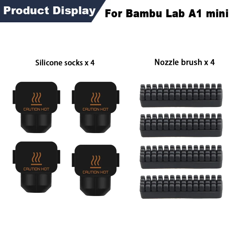 A1/A1 Mini Hotend Silicone Sock with A1 Mini Nozzle Wiper, 3D Print Cleaning Brush Tool Kit Compatible for Bambu Lab A1/A1mini