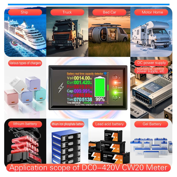 CW20 DC0-420V WiFi Tuya Smart Digital Lithium Battery Capacity Detection Tester DC Display detail image 6