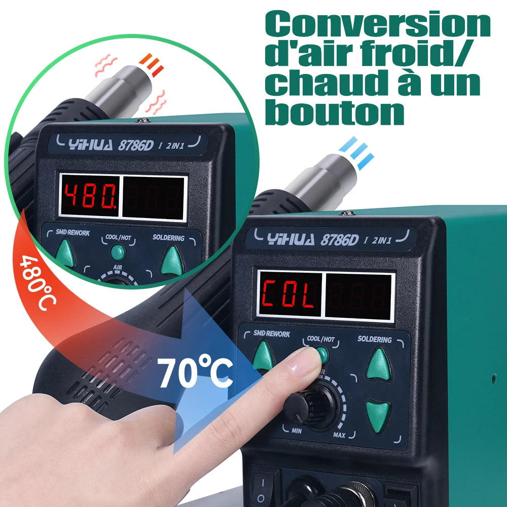 YIHUA 8786D Soldering Iron Hot Air Soldering Station DIY Digital Rework Station Phone Repair detail image 6