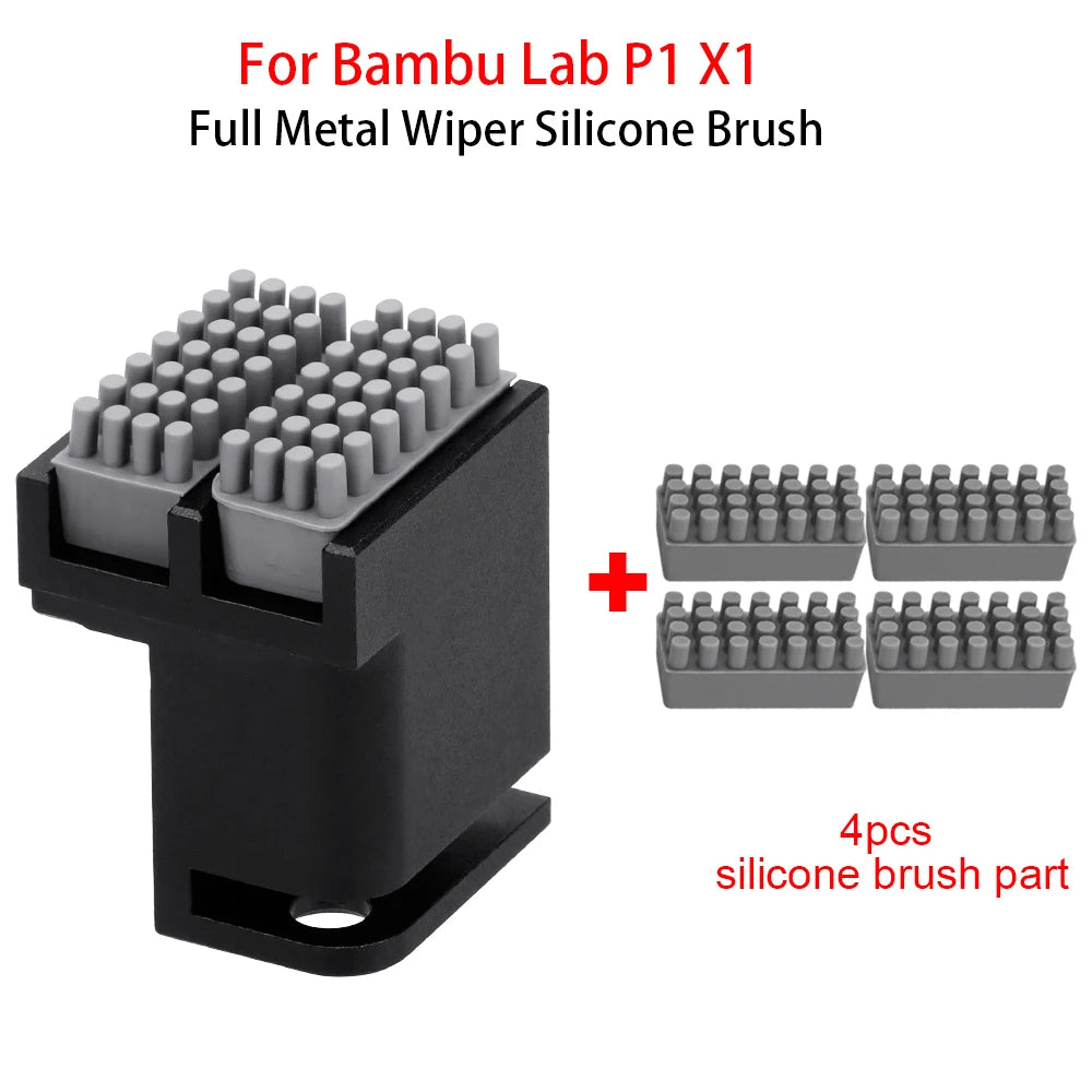 Brush For Bambu Lab P1 X1 Print Head Cleaner Full Metal Two-side Clean Nozzle Wiper Silicone Brush Mounted Scrubber Replacement