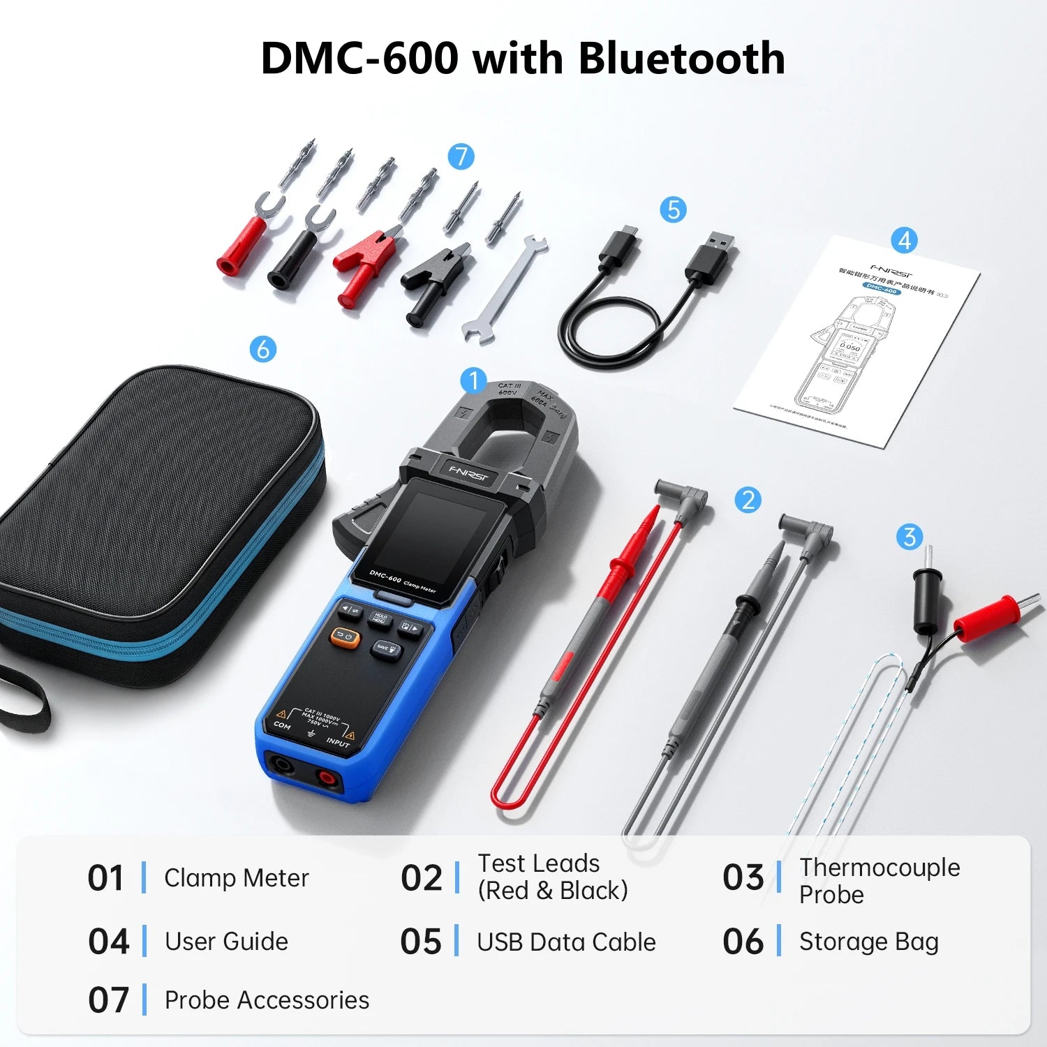 FNIRSI DMC-600 Bluetooth model package contents