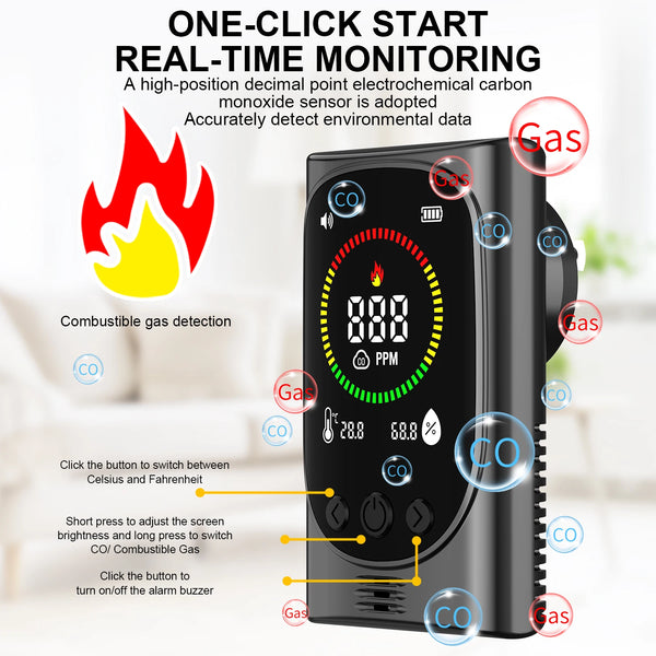 GC600 4-in-1 Plug-in Carbon Monoxide Detector Combustible Gas Alarm Temperature Humidity detail image 3
