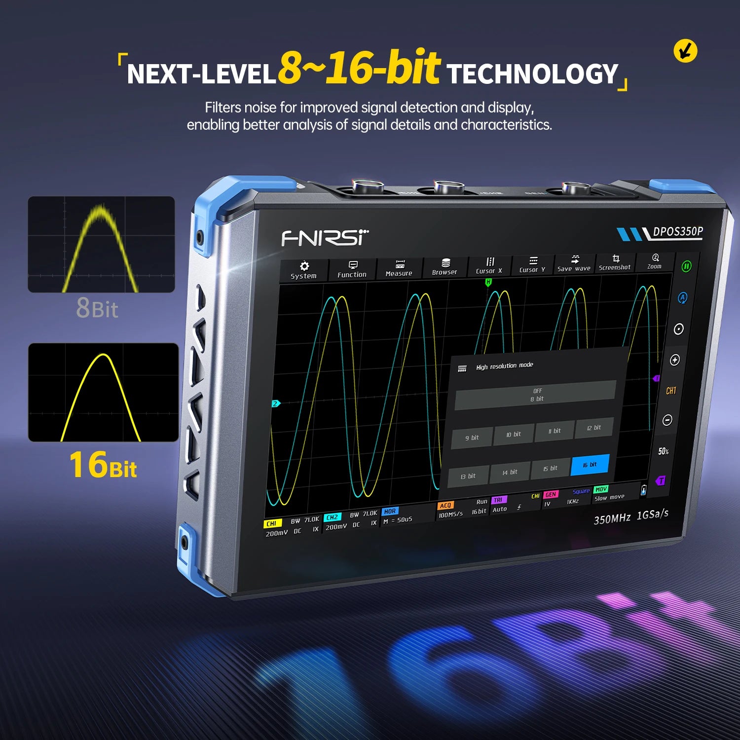 FNIRSI DPOS350P 4in1 Tablet Oscilloscope 2 Channel 350MHz Signal Generator 50MHz detail image 2