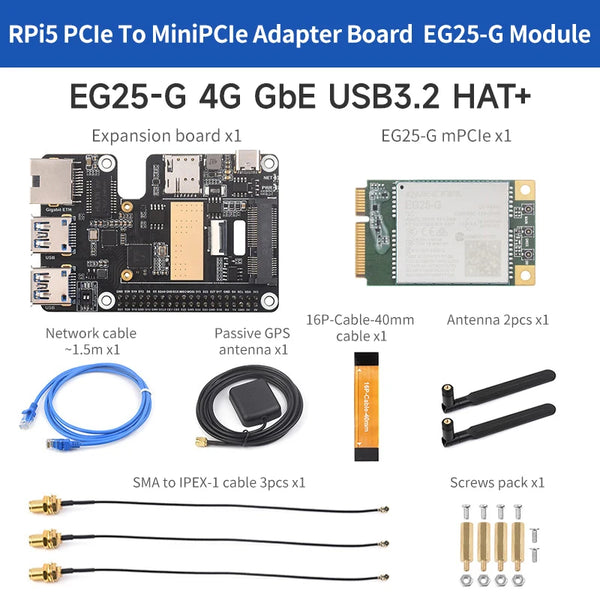 PCIe to MiniPCIe / Gigabit Ethernet / USB 3.2 Gen1 HAT for Raspberry Pi 5 Extend 2-Ch USB detail image 7