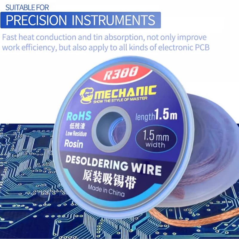 MECHANIC R300 Desoldering Braid 1.0/1.5/2.0/2.5/3.0/3.5/4.0mm Solder Remover Wick Wire Welding Tin Sucker PCB BGA Soldering Tool