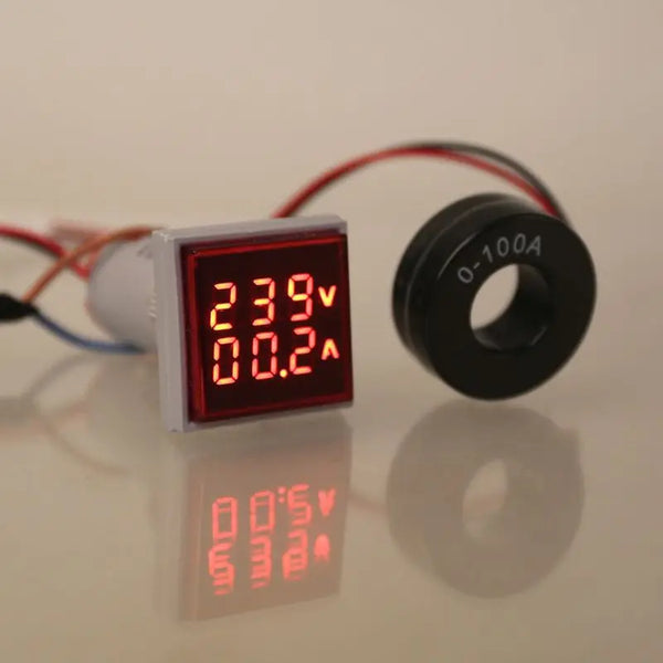 Square Dual Display Voltmeter & Ammeter LED Digital Voltage Gauge AC 60-500V 0-100A Current detail image 2