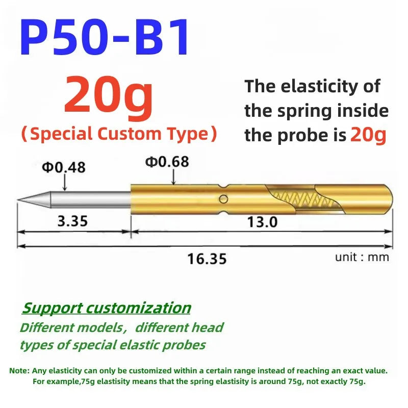 20/100PCS Spring Test Pin P156-B P125-B P100-B P160-B PL75-B PM75-B P75-B PL50-B P50-B P100-B1 P75-B1 P50-B1 Test Probe Pogo Pin