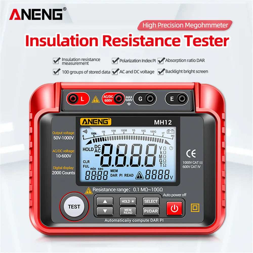 ANENG MH12 Digital Megohmmeter Meters Insulation Earth Resistance Meters Tester cable High Voltage Voltme product image