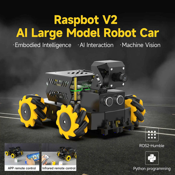 Yahboom 4WD Raspbot V2 AI Large Model Robot Kit for Raspberry Pi 5 Beginners Educational Project ROS2-Hum product image