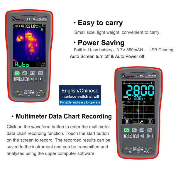 ET13S 2in1 Thermal Imager Multimeter 10000 Counts Counts 2.8-inch Touchscreen -20 to 550 detail image 4