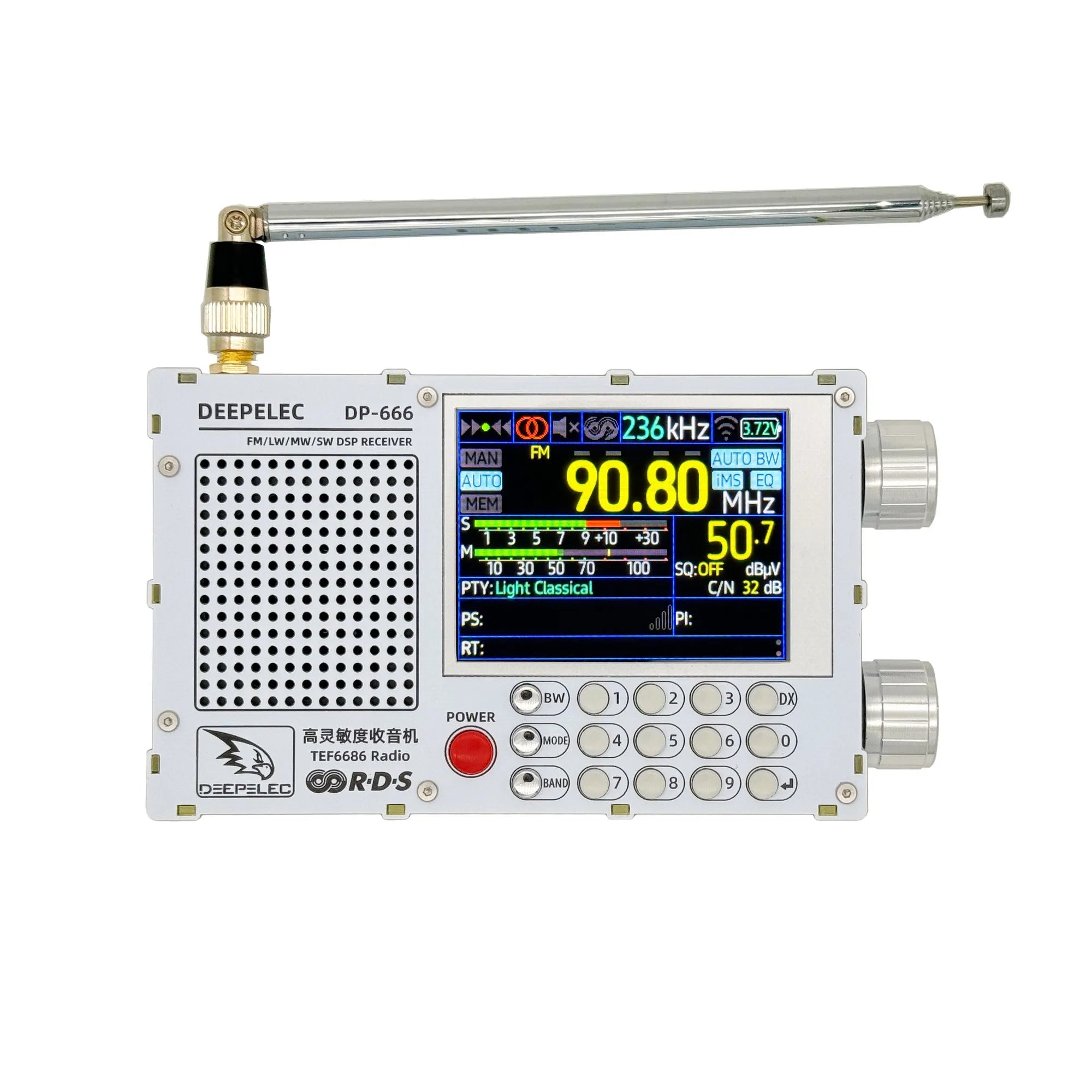 DP-666 DEEPELEC TEF6686 Radio Full Band FM AM LW MW SW Kurzwellen ESP32 RDS 2,8 Zoll IPS LCD