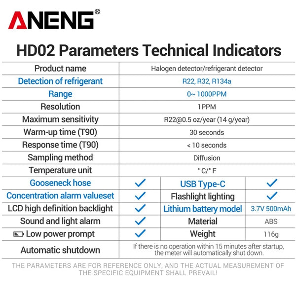ANENG HD02 Halogen Leak Detector R22/R32/R134a Gas Detector Analyzer Rechargable Refrigerant detail image 5