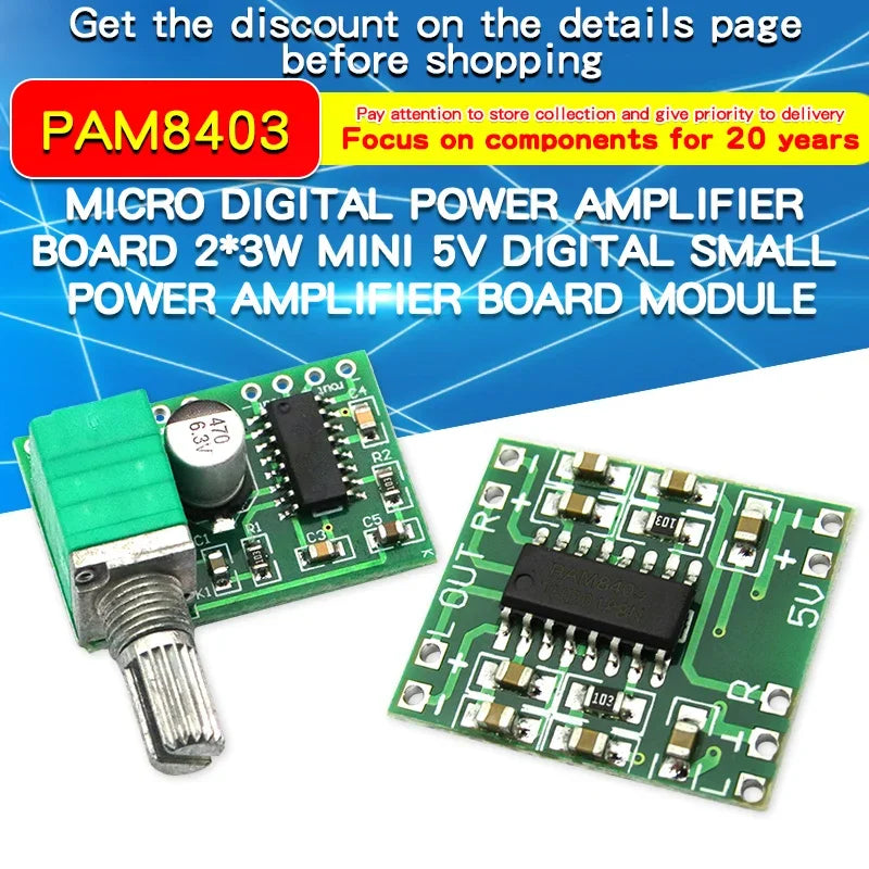Mini PAM8403 DC 5V Digital Small Power Amplifier Board Modulediy 2.5～5V USB Power Supply 2 * 3W Volume Co product image