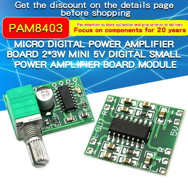 Mini PAM8403 DC 5V Digital Small Power Amplifier Board Modulediy 2.5～5V USB Power Supply 2 * 3W Volume Co product image