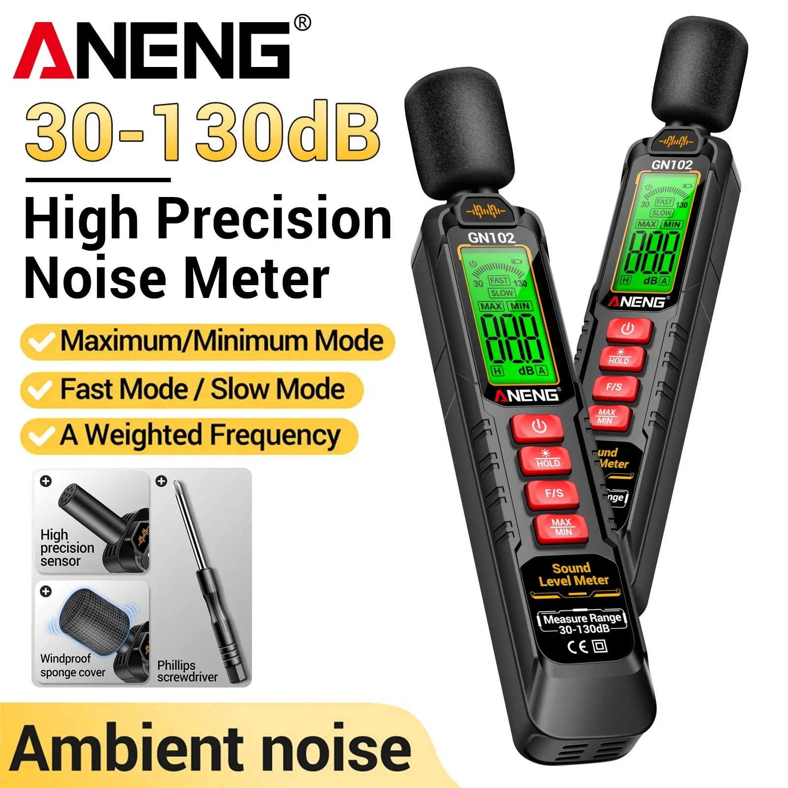 Sound Level Meter Digital Portable Noise Meter NENG GN102 Audio Level Meter 30-130dB Ambient Noise Windproof Decibel Meter test