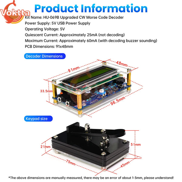 DC 5V CW Morse Code Decoder Loose Kit Audio Cipher Reader Circuit Board Welding Exercise DIY detail image 6