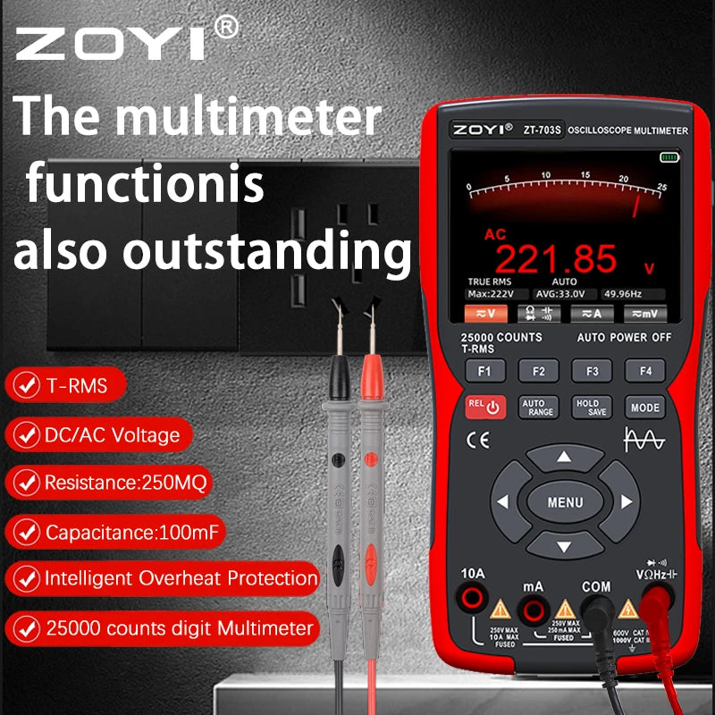 ZOYI ZT-703 Handheld digital oscilloscope multimeter three-in-one two-channel oscillometer detail image 6