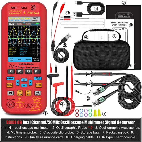 BSIDE 4-IN-1 Handheld Oscilloscope Digital Multimeter+Function Signal Generator Dual Channel detail image 10
