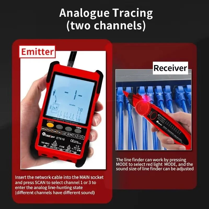 TOOLTOP ET616/ET618 Network Cable Tester Multimeter Anti-noise POE Lan Test 400M/600M Length detail image 3