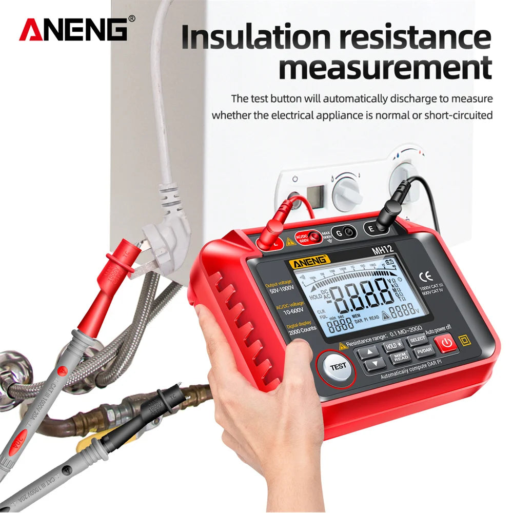 ANENG MH12 Digital Megohmmeter Meters Insulation Earth Resistance Meters Tester cable High detail image 3