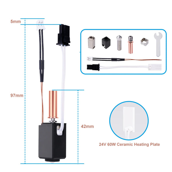 Upgraded Hotend kit 24v for Anycubic Kobra 2 Kobra 2 Series Neo Pro/Plus/Max Hot End Kit 24V 60W Kobra 2 Plus/2 Max/2 Neo/2 Pro