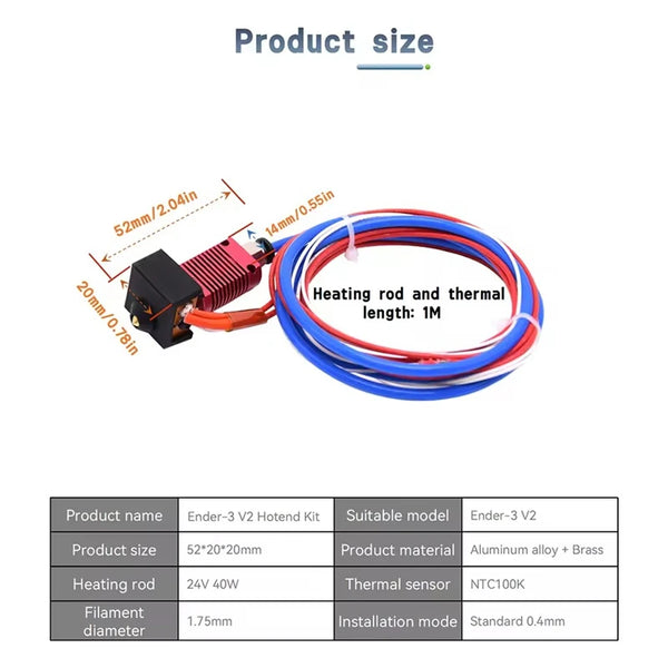 3D Printer Parts Hotend Assembled Extruder Metal Hotend Kit for Creality Ender 3 Ender3 V2 Ender 3 Pro CR10s Hotend Extruder Kit