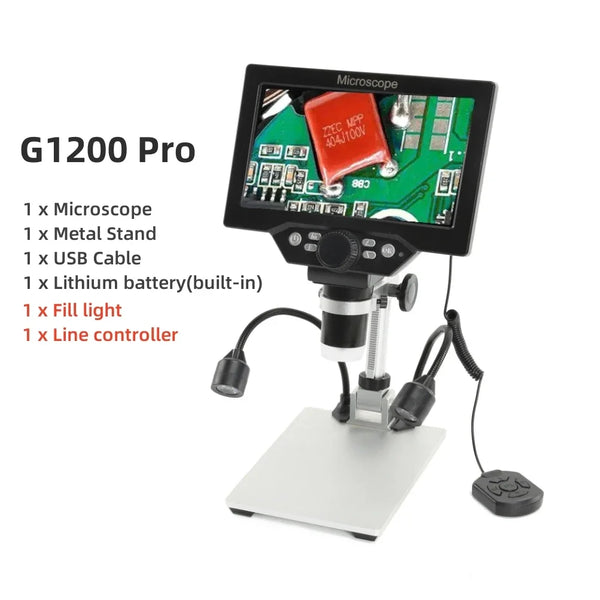 G1200 7-Inch Digital Microscope 1200x Continuous Zoom HD 12MP Industry Microscope Adjustable detail image 6