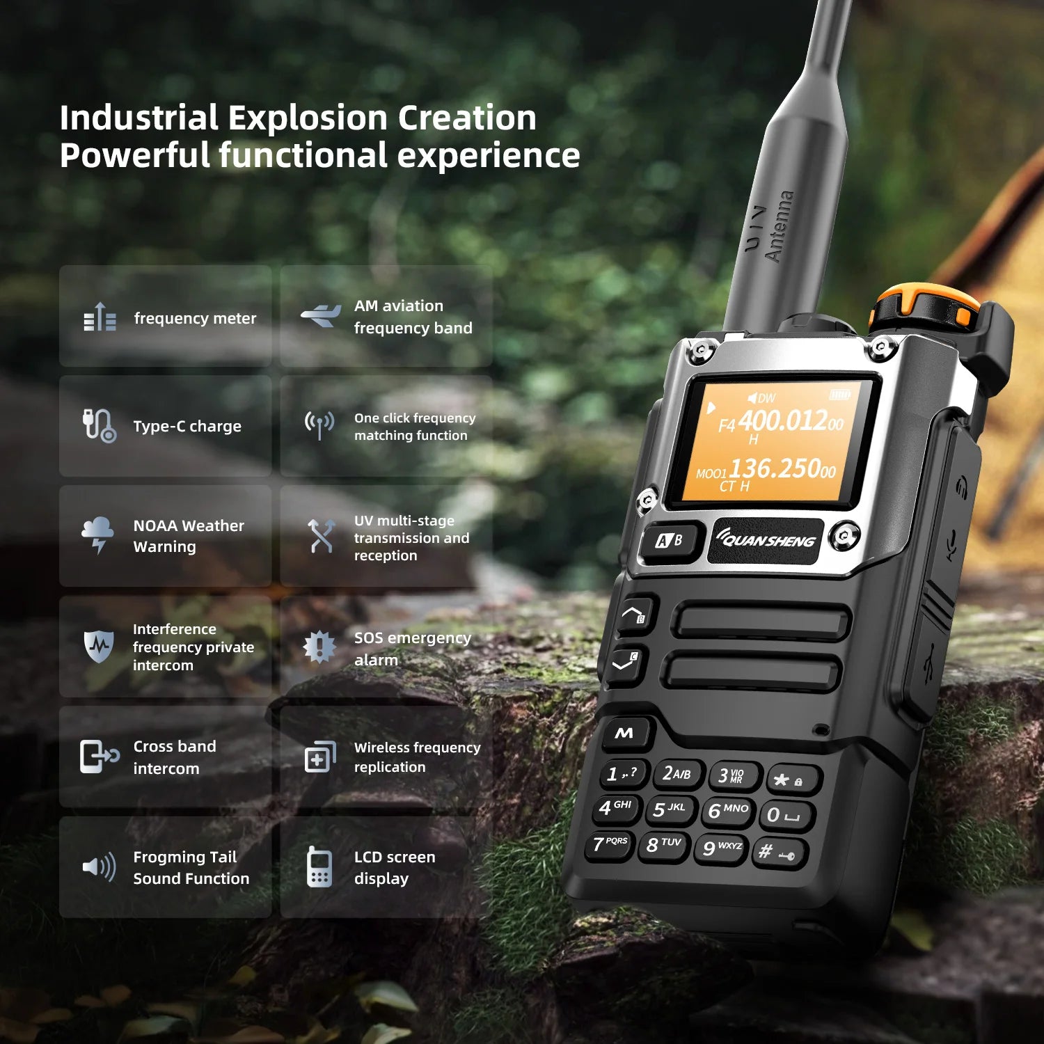 QUANSHENG UV-K5(8) V3 Walkie Talkie 2MB Memory 50-600MHz Air Band RX 5W Two Way Radio Type-C Wireless Copy Custom Firmware