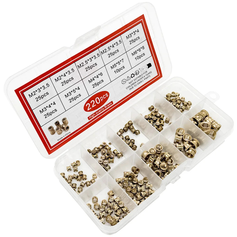220PCS/1 SetM2 M2.5 M3 M4 M5 M6 Brass Heat Insert Nut Hot Melt Nutinsert Thread Knurled detail image 4