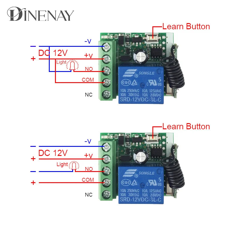433Mhz Wireless Remote Control EV1527 Learning Code Transmitter 2 bottons DC 12V 10A RF Relay Receiver product image