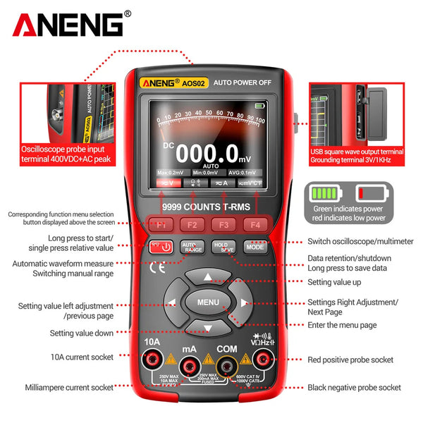 ANENG AOS02 Digital Oscilloscope 48MS/s Sampling Rate 10MHZ Analog Transistor Test detail image 6