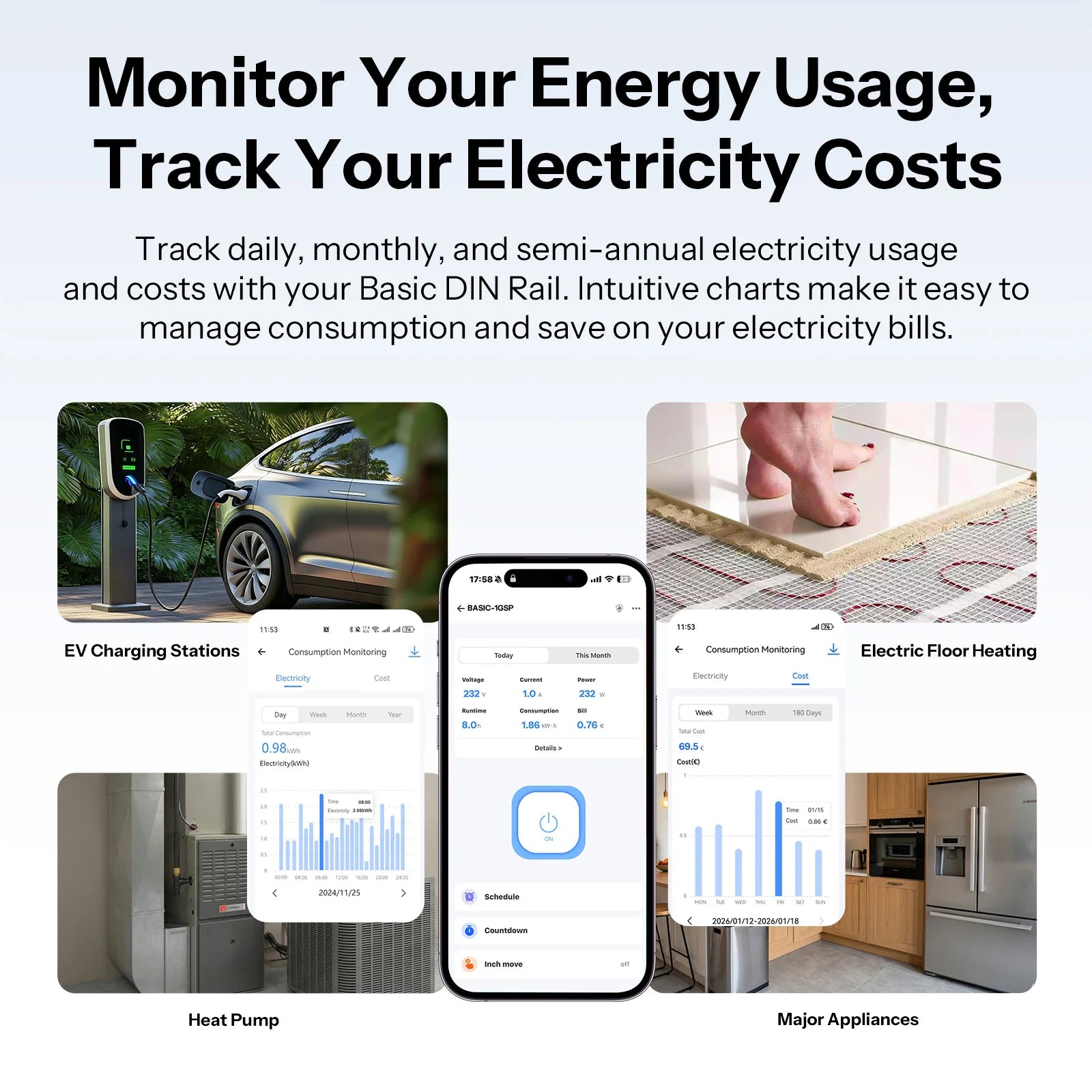 SONOFF BASIC-1GSP Basic DIN Rail Matter Over WiFi Version Load 32A Energy Electricity Bill Tracking Matter Compatible Apple Home