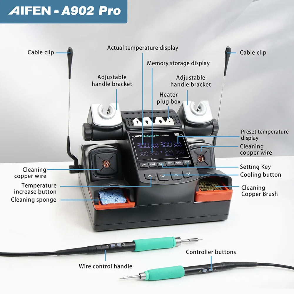 AIFEN A902PRO Soldering Station C115 C210 C245 Double Station Welding Rework Station For detail image 6