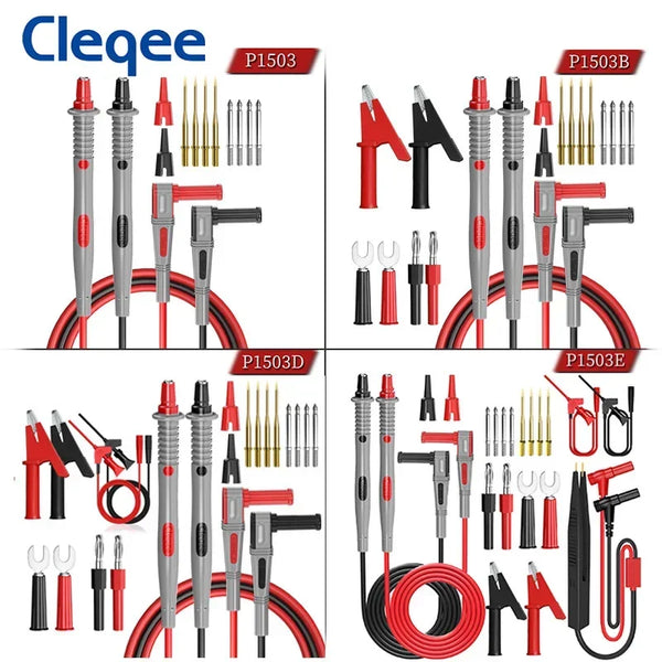 Cleqee P1503 Series Universal Multimeter Probe Test Leads Kit with Replacement Needle Tester Tip IC SMD Test Hook Alligator Clip