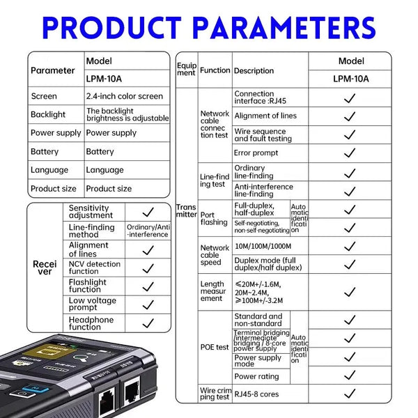 FNIRSI LPM-10A Network Cable Tester Anti-Interference Line Finder POE Test detail image 6