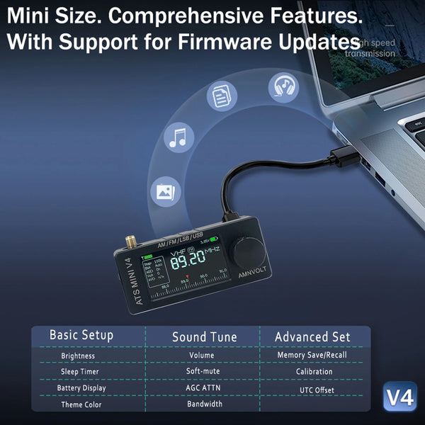 AMNVOLT V4 ATS MINI Radio with Headphone Amplifier LSB USB Transistor Pocket Radios Si4732 detail image 3