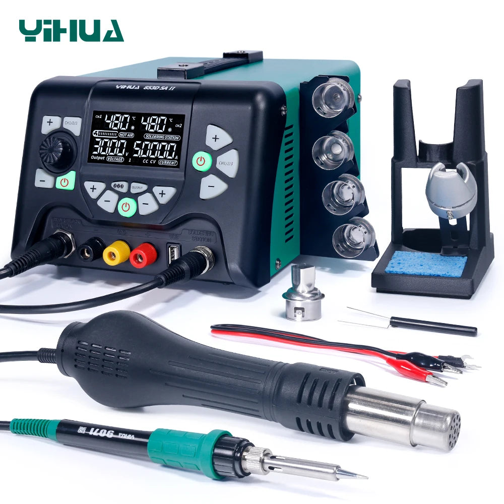 YIHUA 853D 5A II DC Power Supply With 970W Hot Air Soldering Station 3 in 1 Soldering Iron Rework Station product image