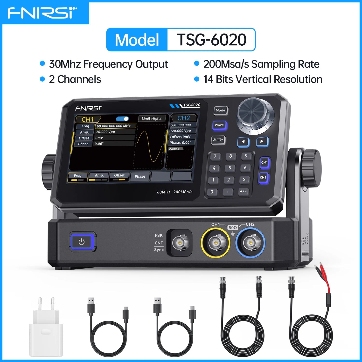 FNIRSI TSG6020 TSG3020 Function Signal Generator 2Ch 60MHz/30MHz 200MSa/s Touchscreen and detail image 8
