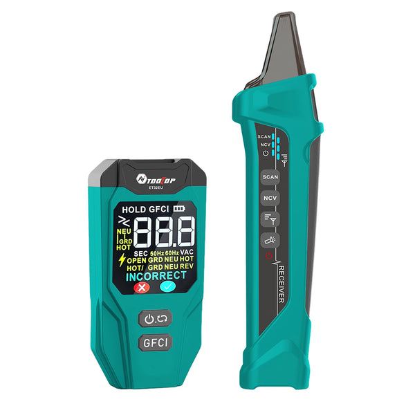 TOOLTOP ET32 Digital Circuit Breaker Finder & Socket Tester with GFCI Trip Time Display EU UK US Plug Lea product image