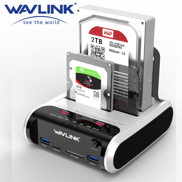 Wavlink USB 3.0 External Hard Drive Case 2.5" 3.5" SSD HDD Fast Offline Clone SATA Dual Bay Docking Stati product image