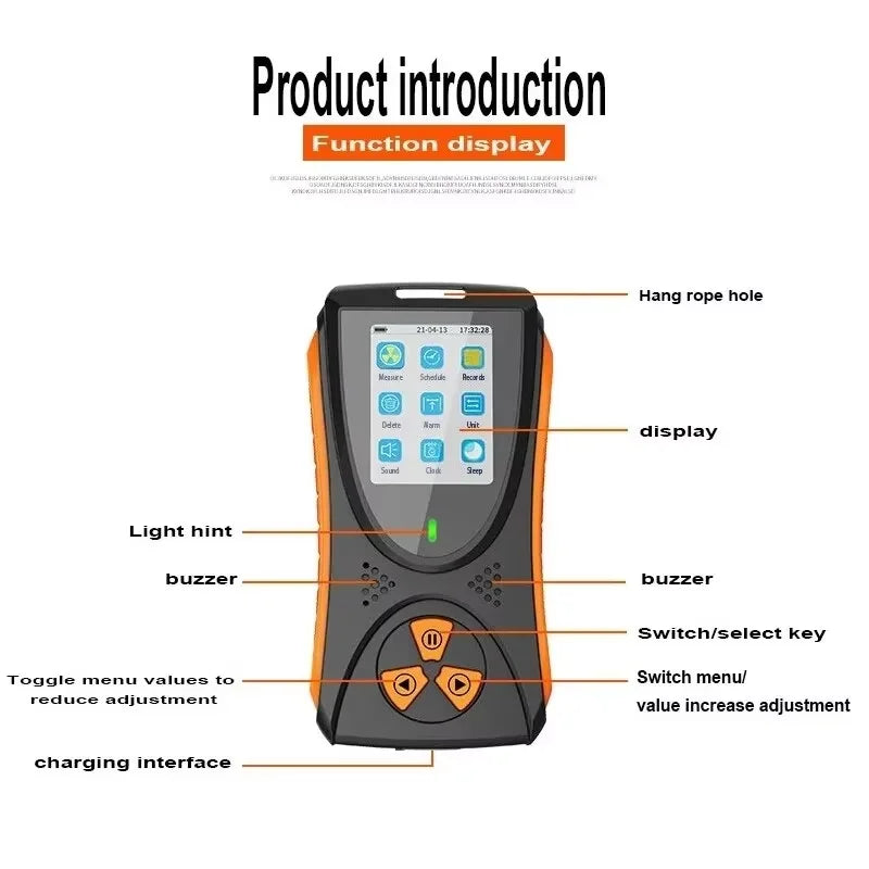 HFS-10 Nuclear Radiation Detector TFT 2.0 Color Screen Lithium Battery Sound Light Alarm detail image 5